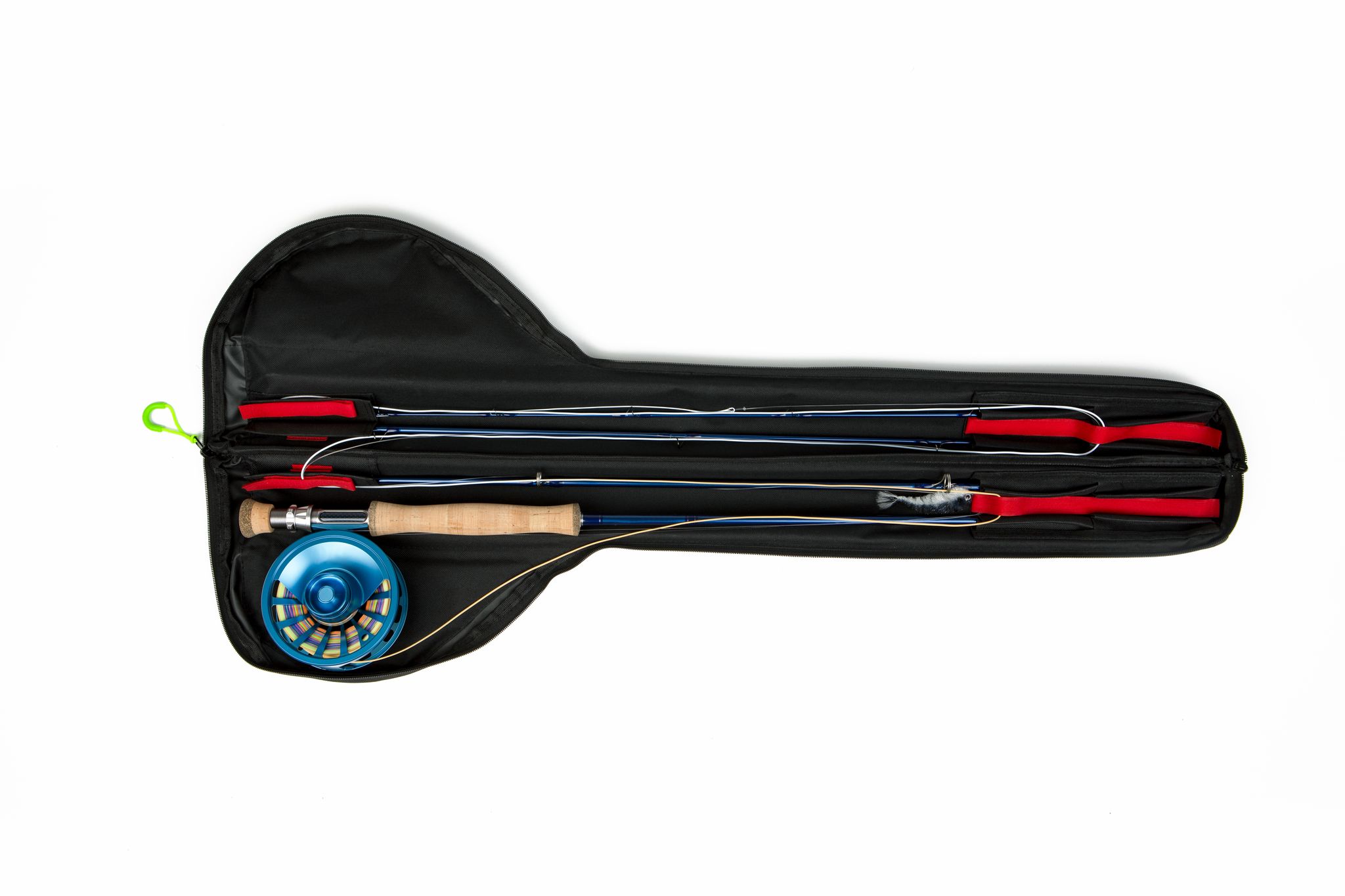 34" fly rod case holds a 9 foot 4 piece rod fully rigged