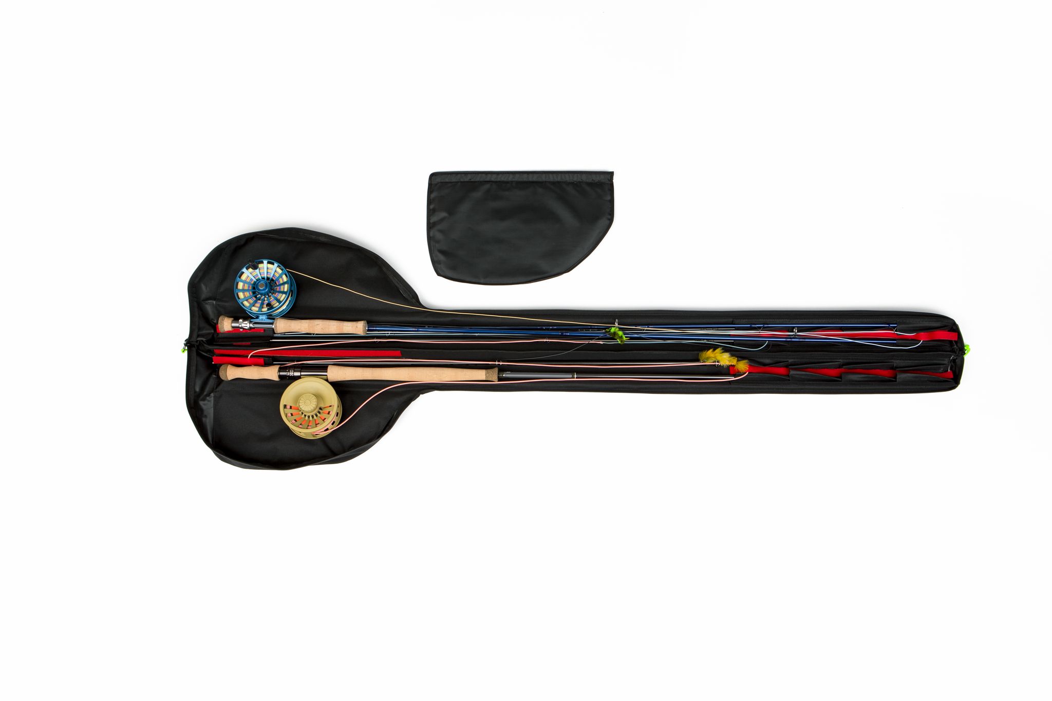 58" fly rod case holds a 4 piece spey rod and 9 ft. 2 piece fly rod